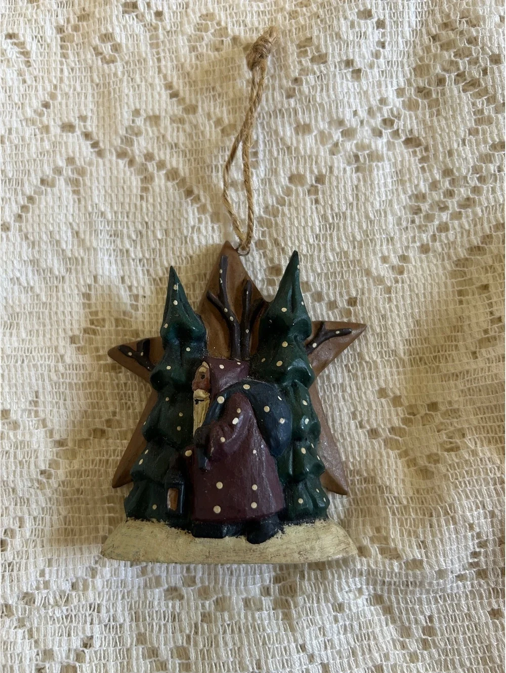 Hand-Carved Wooden Christmas Ornaments Set of 3